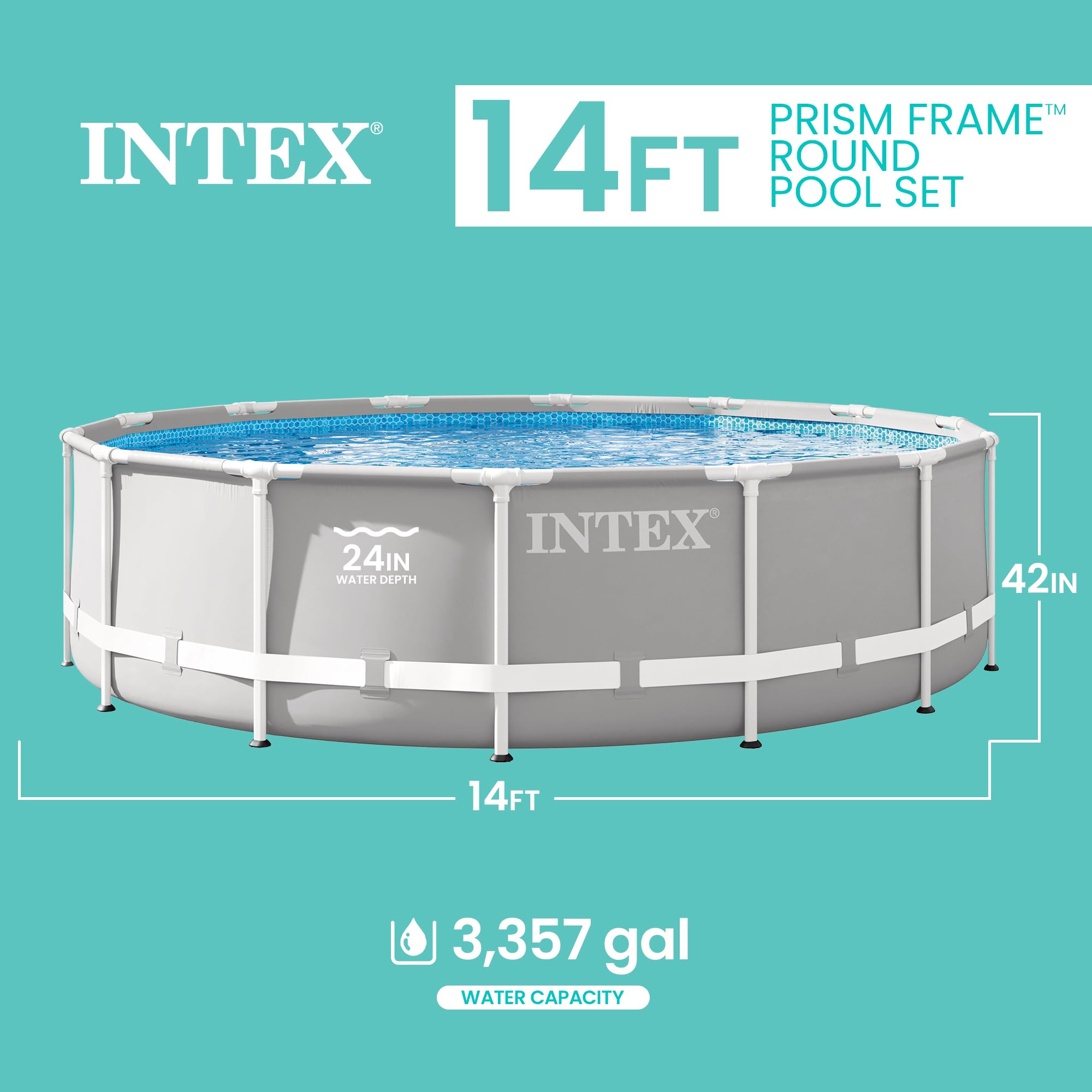 Intex Prism Frame 14ft x 42in Round Above Ground Swimming Pool Set w/Pump