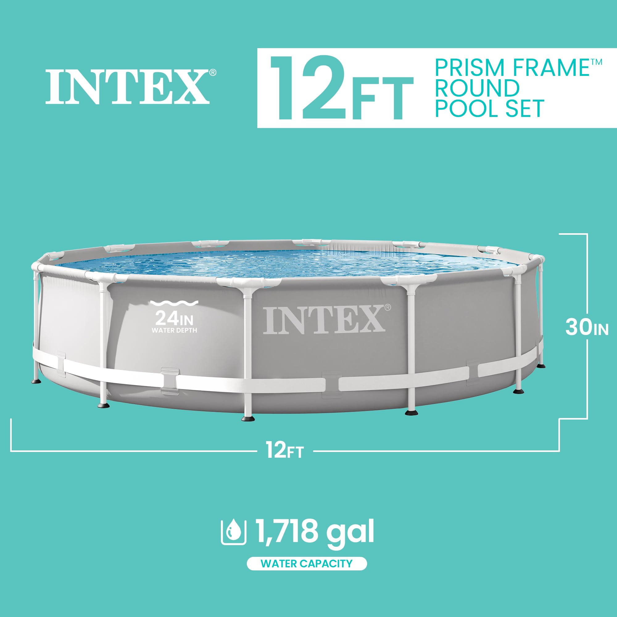 Intex Prism Frame 12ft x 30in Round Above Ground Swimming Pool Set w/Pump
