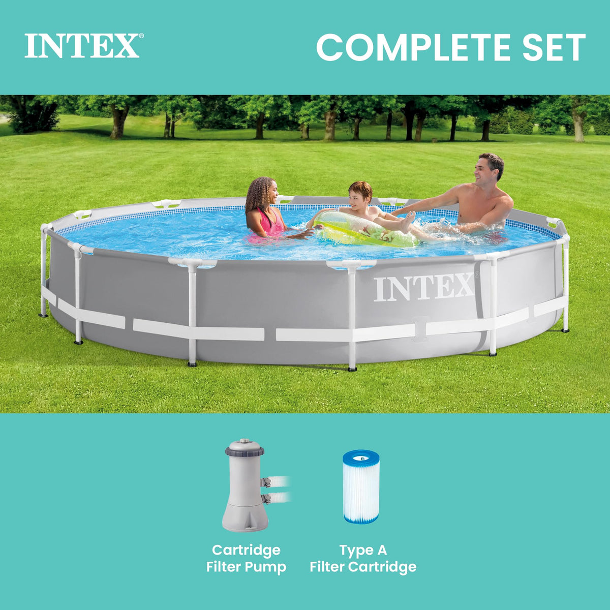 Intex Prism Frame 12ft x 30in Round Above Ground Swimming Pool Set w/Pump
