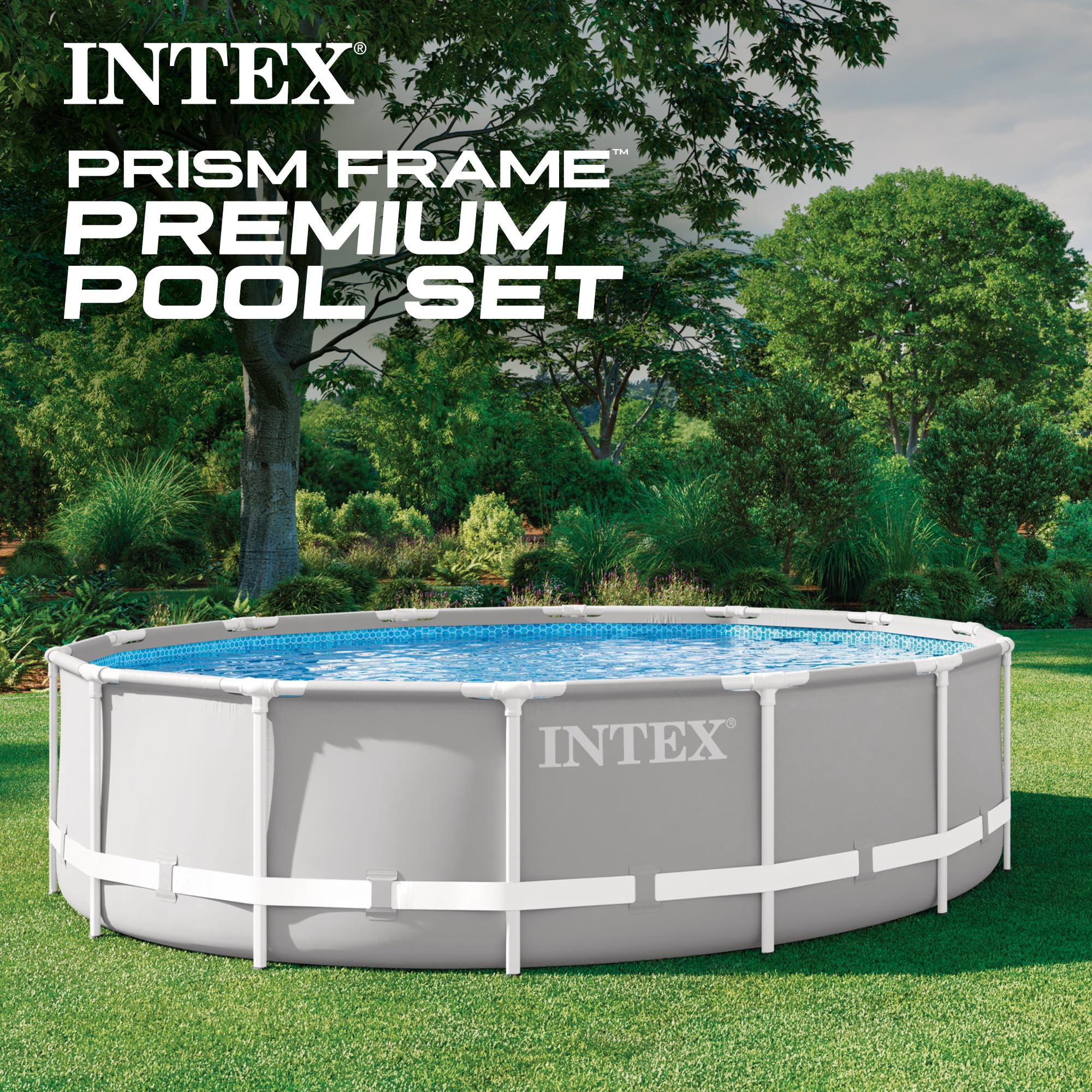 Intex Prism Frame 14ft x 42in Round Above Ground Swimming Pool Set w/Pump