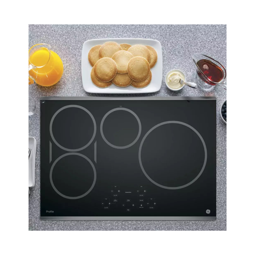 GE Profile PHP9030SJSS 30 Inch Induction Cooktop with 4 Cooking Zones, SyncBurners, Digital Red LED Touch Controls, Kitchen Timer, Control Lock, All-Off Feature, Hot Surface Indicator Light, ADA Compliant and GE Fits! Guarantee: Stainless Steel