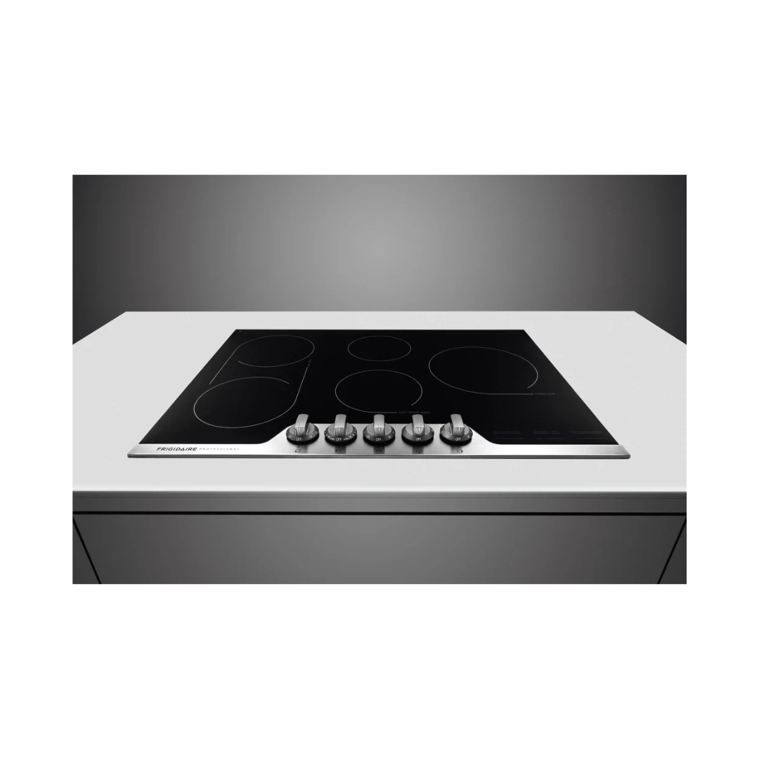 Frigidaire Professional Series FPEC3077RF 30 Inch Electric Cooktop with 5 Elements, Smooth Ceramic Glass Surface, SpacePro™ Bridge Element, PowerPlus® Boil, PrecisionPro Controls™, Indicator Light, Keep Warm Zone, UL/CSA, and ADA Compliant