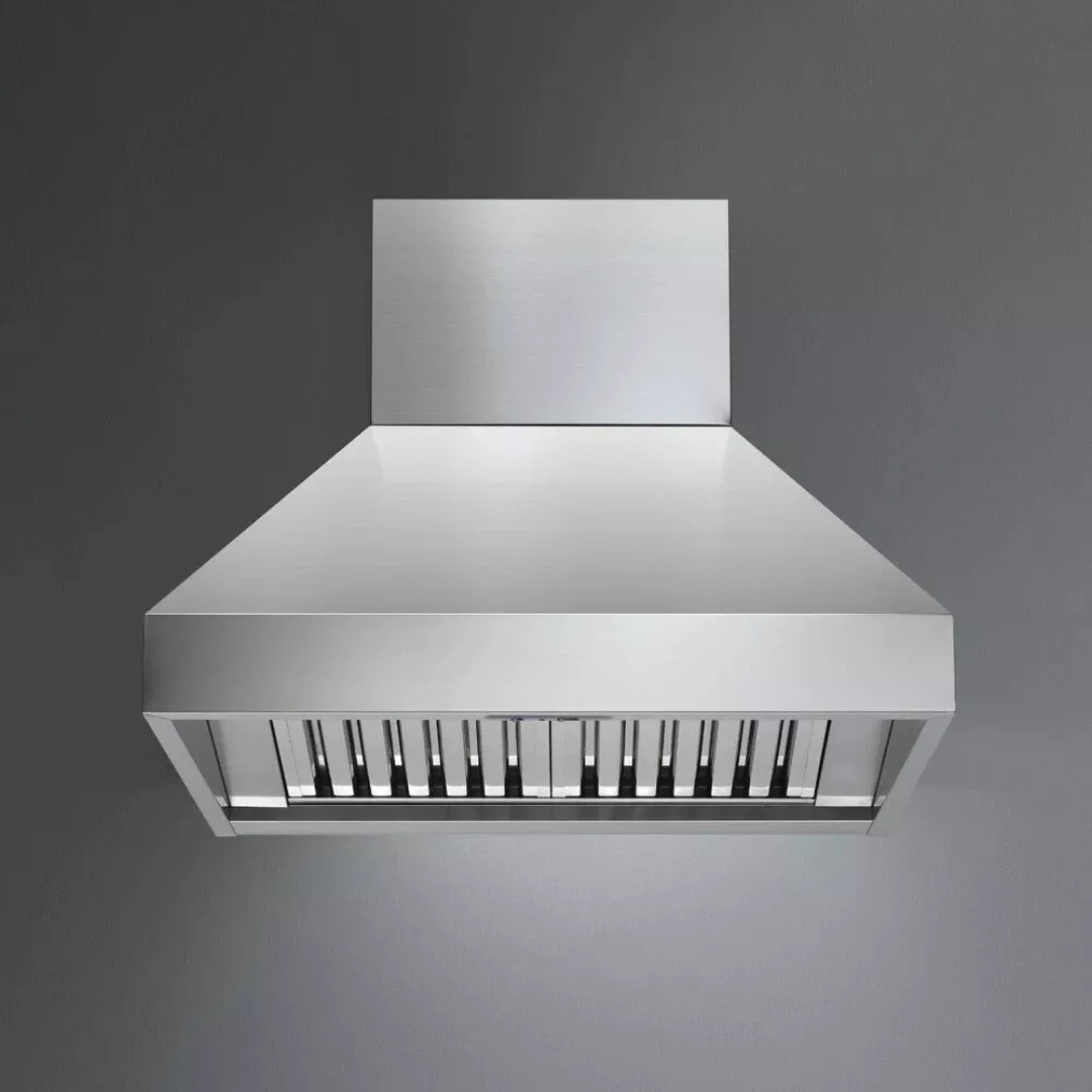 Falmec FPDPR36I9SS3 Pyramid Chimney Style Island Mount Range Hood with 3-Speed Internal Motor, Slider Controls, Baffle Filters, LED Lighting, and Stainless Steel Finish