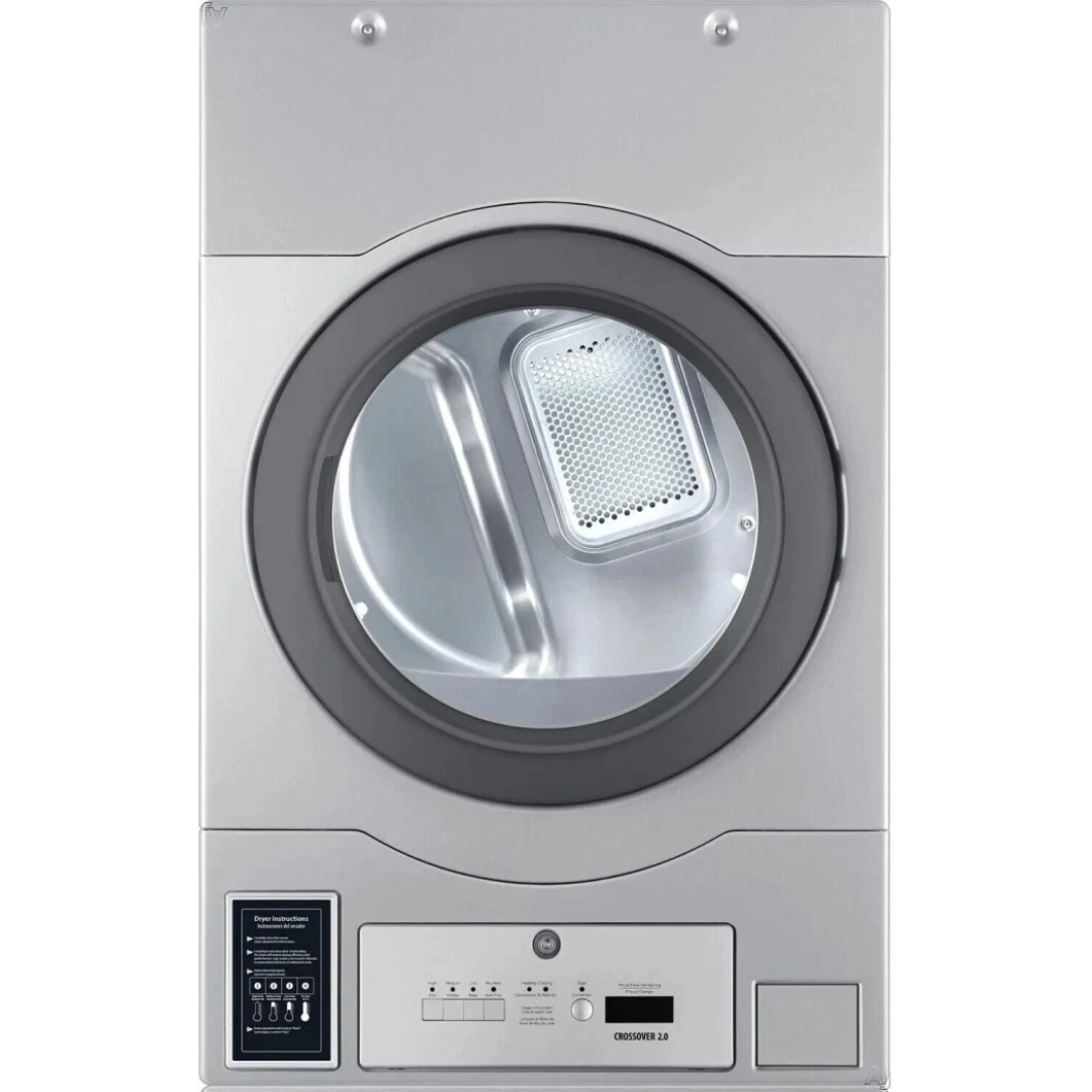 Crossover Crossover 2.0 DLHF0817GC2 27 Inch Front Load Commercial Gas Dryer with 7.0 Cu. Ft. Capacity, Axial Airflow System, Roller Supported Tumbler, Time-of-Day Promo Pricing, Heavy Duty Lint Screen, Space-Saving Design: Coin/Card and OPL