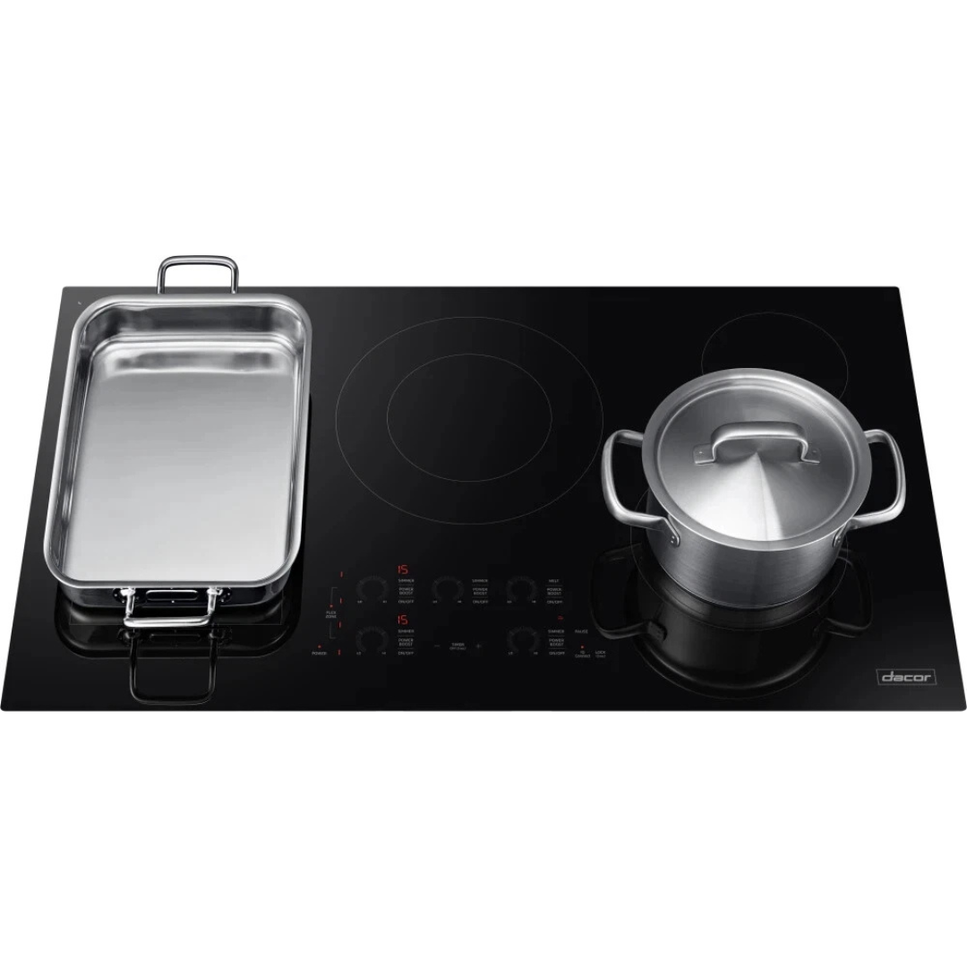 Dacor Transitional DTI36P876BB 36 Inch Induction Smart Cooktop with 5 Element Burners, Ceramic Glass Surface, Flex Zone™, Residual Heat Indicator, Auto Pan Detection, Touch Control, Kitchen Timer, Simmer/Melt, Child Safety Lock, and 13 + 2 Power Boost