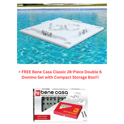Bene Casa Floating Game Table w/ removable legs for pool or beach party Bundle With 28-piece Double 6 domino set BC-65290