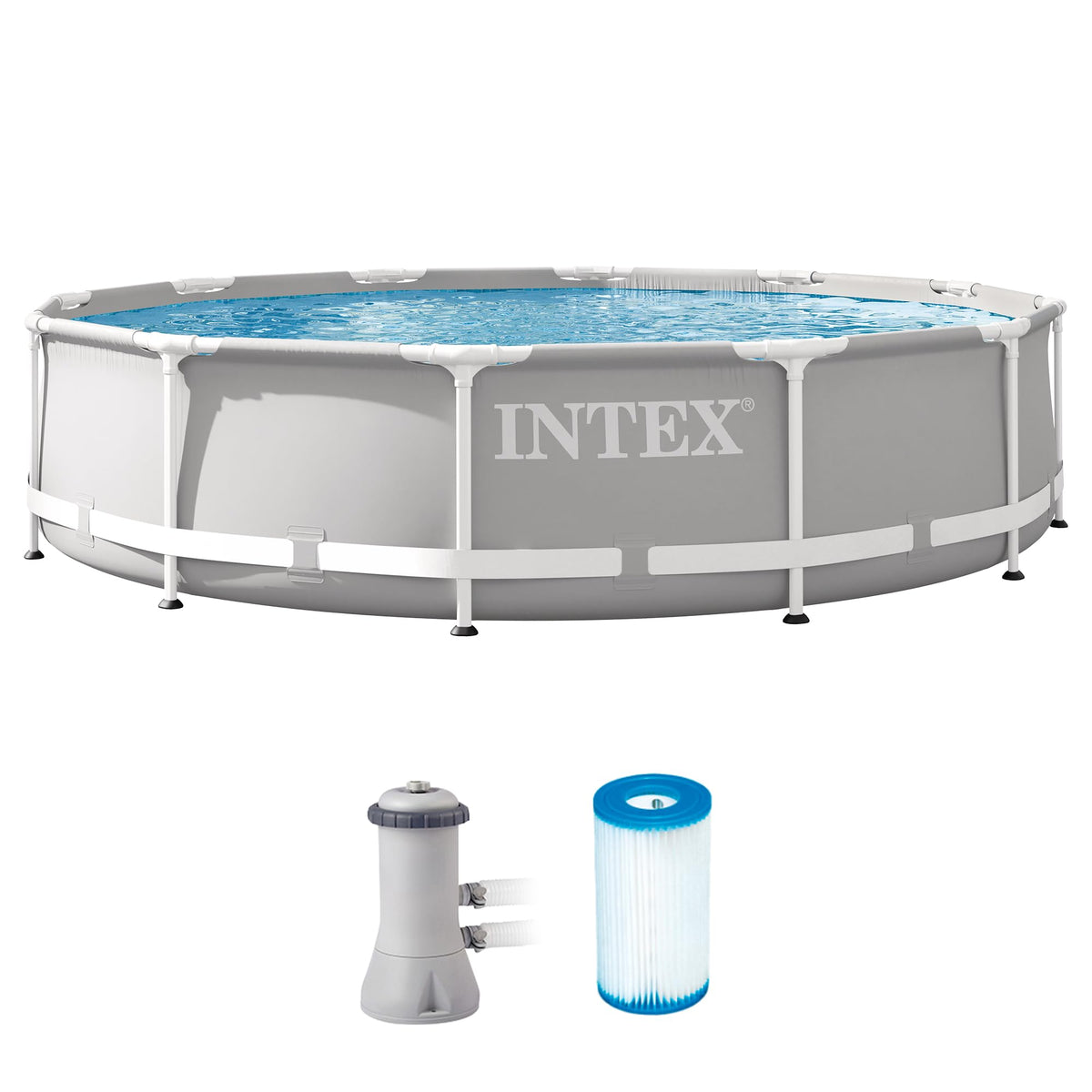Intex Prism Frame 12ft x 30in Round Above Ground Swimming Pool Set w/Pump