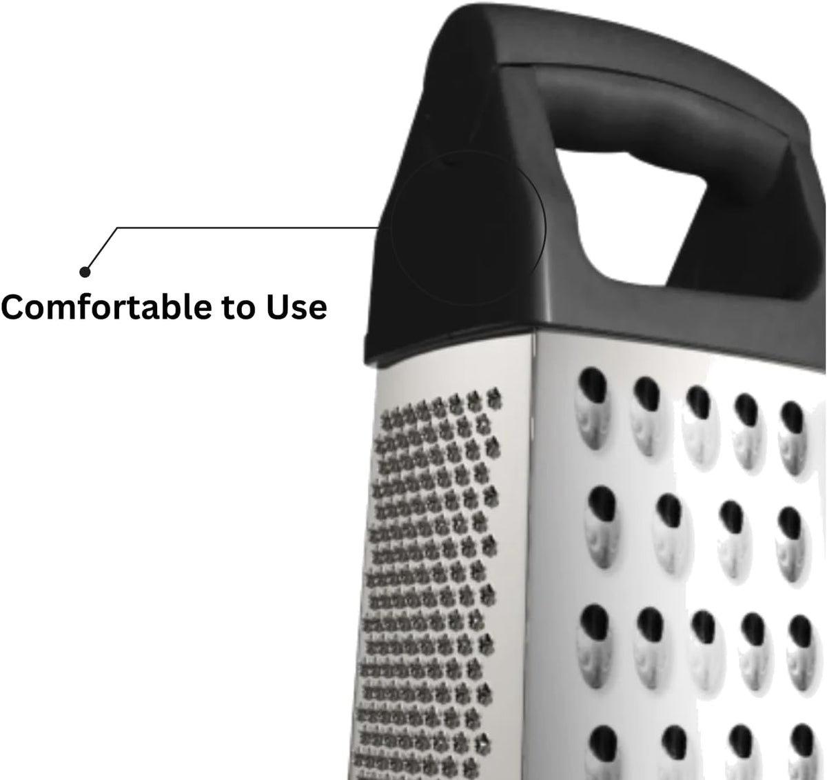 Bene Casa hand-held, 4-way grater, stainless-steel blade grater, comfort handle grater, easy to use, 4-cut grater for cheese, fruit and more. BC-26023