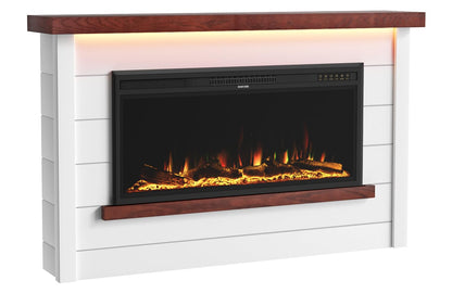 Nexfurn 60" Electric Fireplace with Mantel, Fireplace TV Stand with 42”Electric Fireplace Heater, Remote Control, Shiplap-Style Surround with Multi-Colors Effects for Living Room Bedroom, White