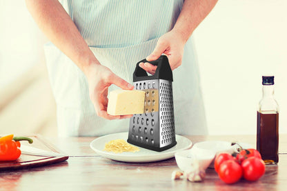Bene Casa hand-held, 4-way grater, stainless-steel blade grater, comfort handle grater, easy to use, 4-cut grater for cheese, fruit and more. BC-26023