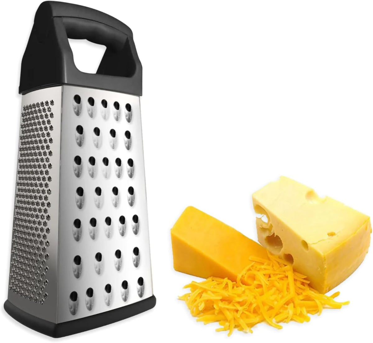 Bene Casa hand-held, 4-way grater, stainless-steel blade grater, comfort handle grater, easy to use, 4-cut grater for cheese, fruit and more. BC-26023