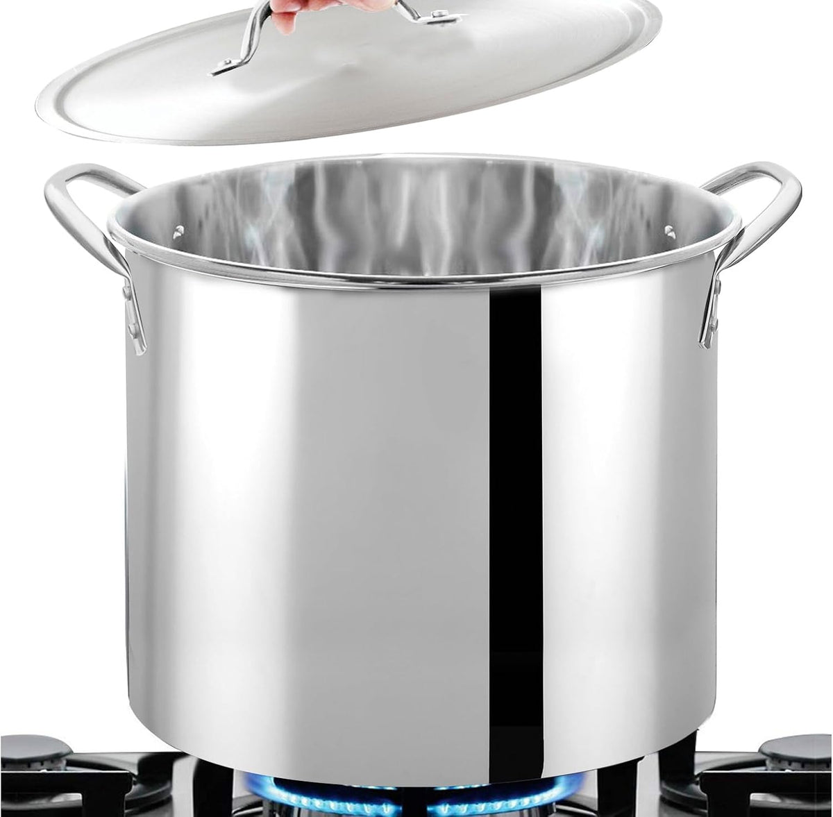 Bene Casa Stainless-Steel Stock Pot with lid, 8-quart capacity stock pot, reinforced bottom stainless-steel stock pot BC-16450