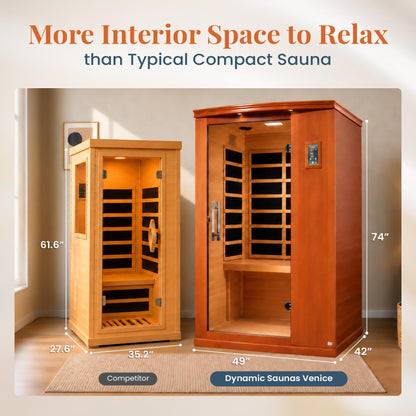 DYNAMIC SAUNAS Venice Elite 2-Person Infrared Sauna with Red Light Therapy