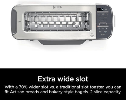 Ninja ST101 Foodi 2-in-1 Flip Toaster, 2-Slice Capacity, Compact Toaster Oven, Snack Maker, Reheat, Defrost, 1500 Watts, Stainless Steel, 6 Functions
