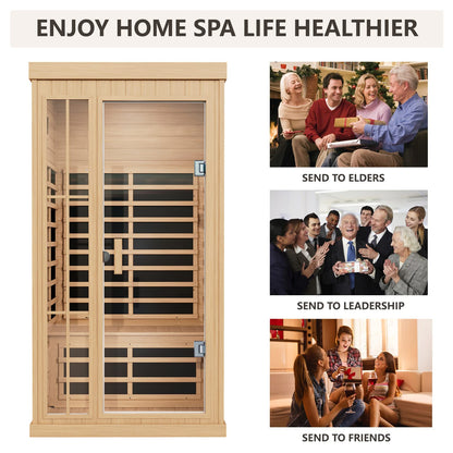 Kanlanth 1-2 Person Infrared Sauna, Hemlock Wood Low EMF Far Infrared Saunas for Home, APP Control 1350w Indoor Personal Sauna Room with Blue-Tooth, 7 Color Therapy Light, 7 Heating Panels