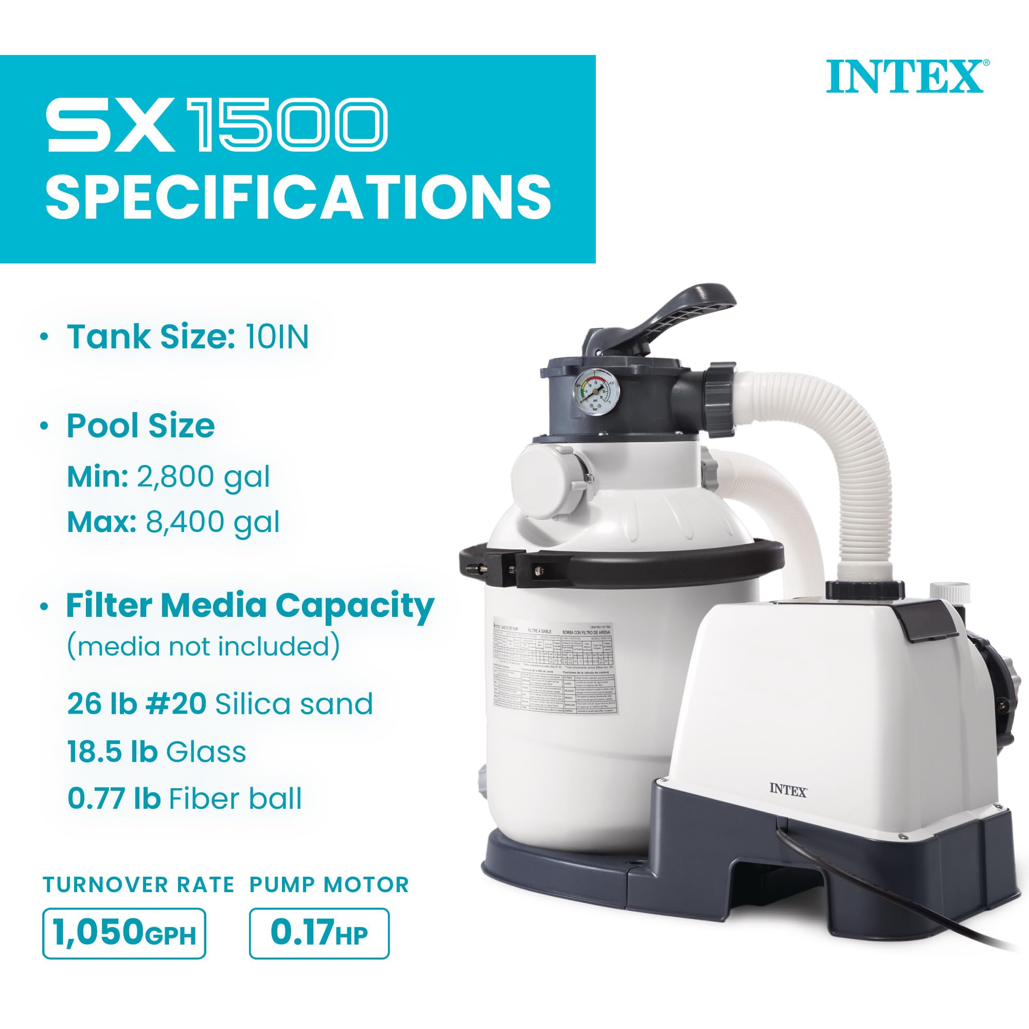 INTEX Krystal Clear 1,500 GPH Sand Filter Pump for Above Ground Pools