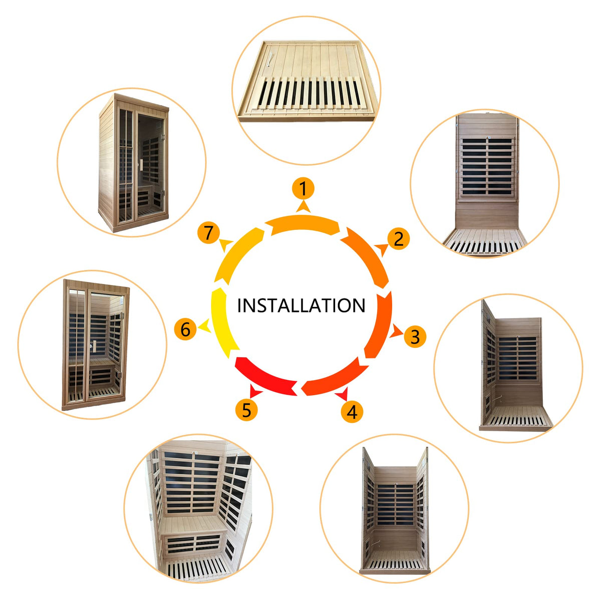 Kanlanth 1-2 Person Infrared Sauna, Hemlock Wood Low EMF Far Infrared Saunas for Home, APP Control 1350w Indoor Personal Sauna Room with Blue-Tooth, 7 Color Therapy Light, 7 Heating Panels