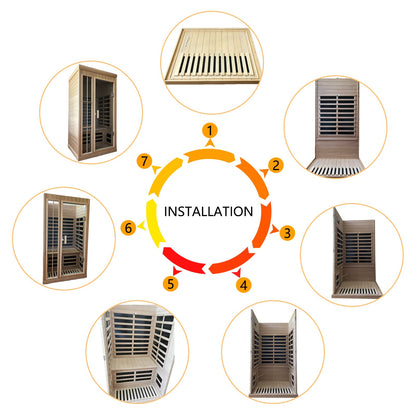 Kanlanth 1-2 Person Infrared Sauna, Hemlock Wood Low EMF Far Infrared Saunas for Home, APP Control 1350w Indoor Personal Sauna Room with Blue-Tooth, 7 Color Therapy Light, 7 Heating Panels