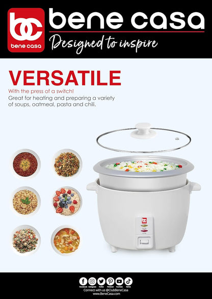 Bene Casa - Rice Cooker with Glass Lid - Includes Nonstick Aluminum Inner Pot and a 12 Hour Keep Warm Feature - Cooks Up to 12 Cups of Rice (6 Cups Uncooked) BC-12416