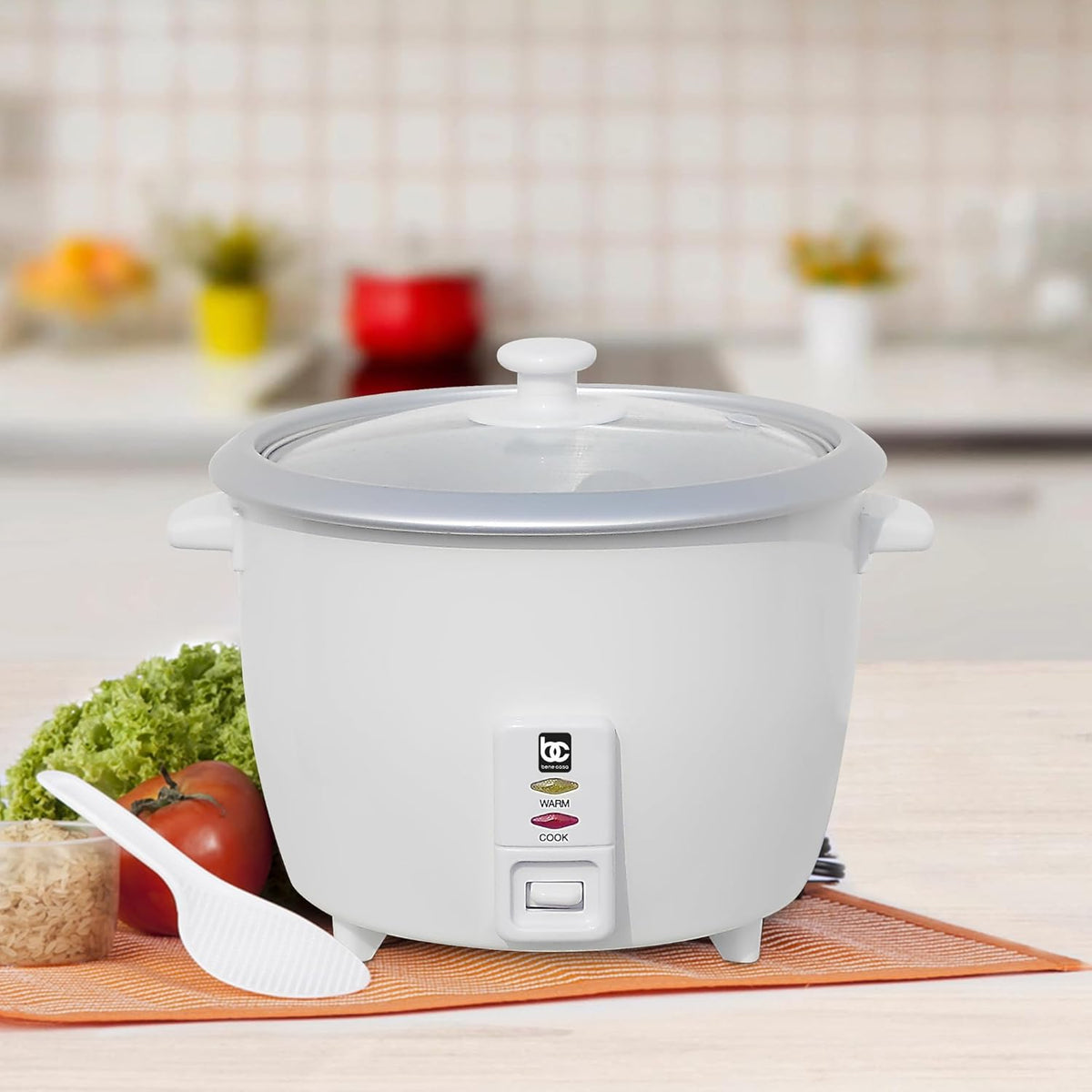 Bene Casa Rice Cooker with glass lid, 10-Cup Dishwasher safe rice cooker with auto cut off, steamer rice maker with keep warm facility. BC-12418