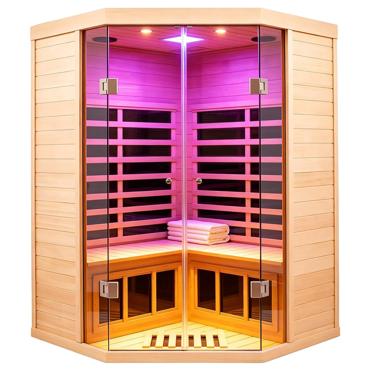 Smart Indoor Home Sauna 0-5mG Ultra Low Emf Far Infrared Sauna 2-3 Person, 1520w Hemlock Wooden Saunas Room with APP & LCD Control Panel, Bluetooth Speaker, Chromotherapy Lights, Thermal Cover