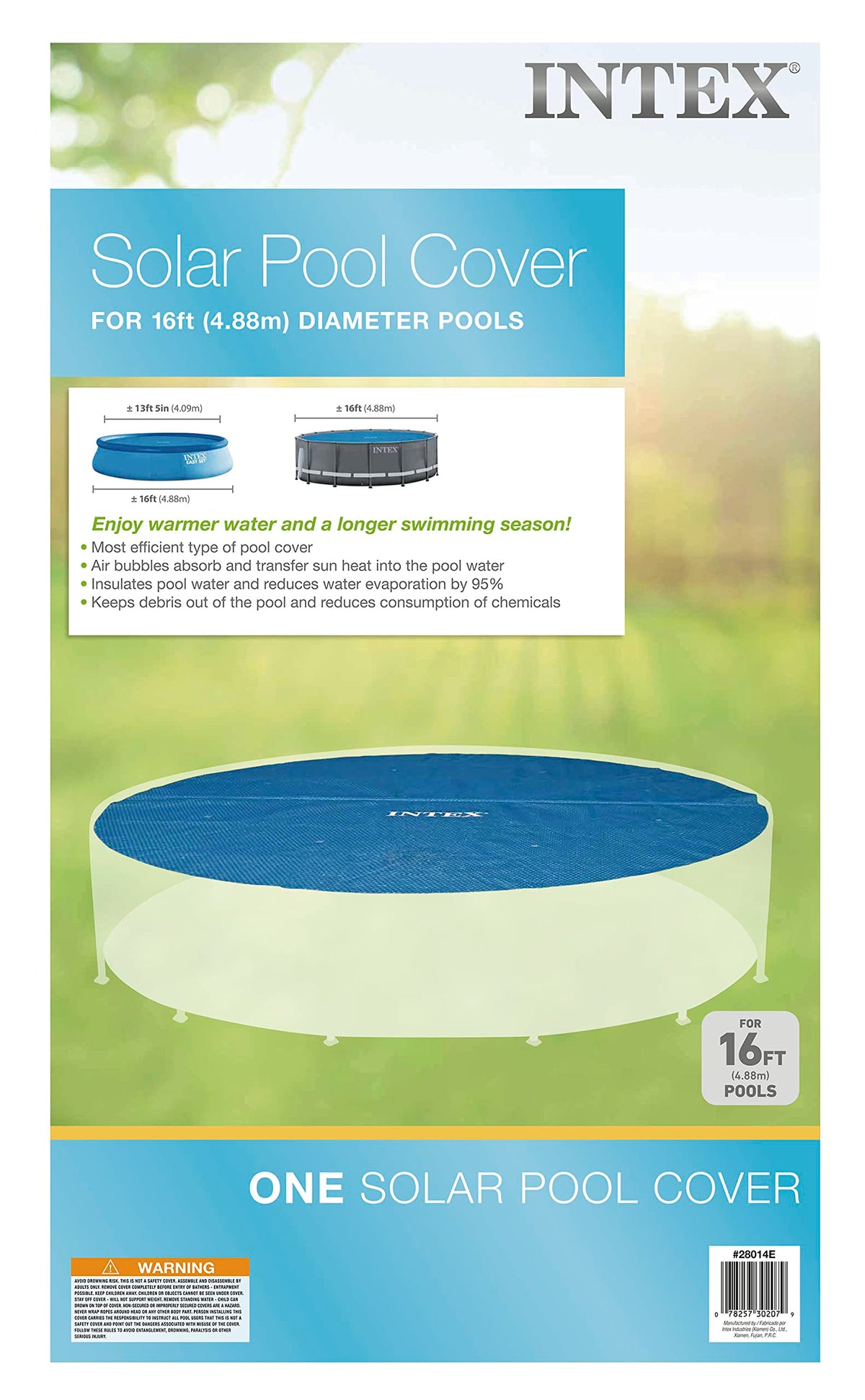 INTEX 28014E Solar Pool Cover: for 16ft Round Easy Set and Metal Frame Pools – Insulates Pool Water – Reduces Water Evaporation – Keeps Debris Out – Reduces Chemical Consumption
