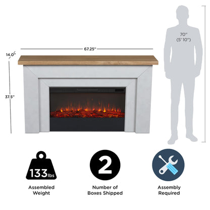 Real Flame Malie 68" Landscape Electric Fireplace with Mantel for Living Room or Bedroom, Replaceable Fireplace Insert Heater, Realistic Log and Flame Effect, Remote Control, Timer - Venetian Gray