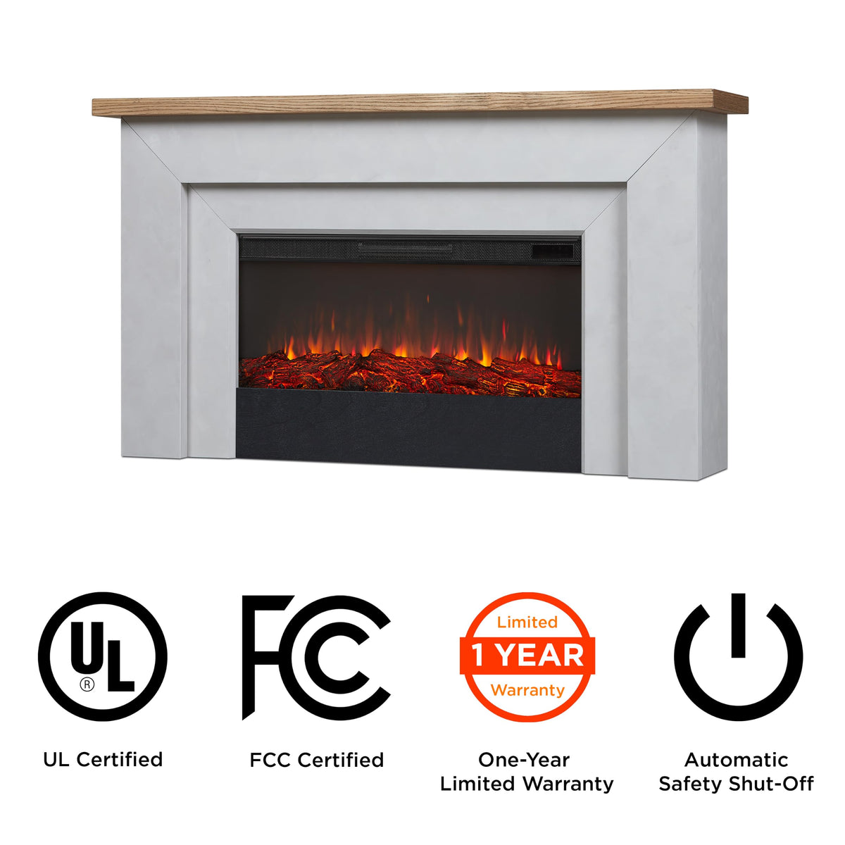 Real Flame Malie 68" Landscape Electric Fireplace with Mantel for Living Room or Bedroom, Replaceable Fireplace Insert Heater, Realistic Log and Flame Effect, Remote Control, Timer - Venetian Gray