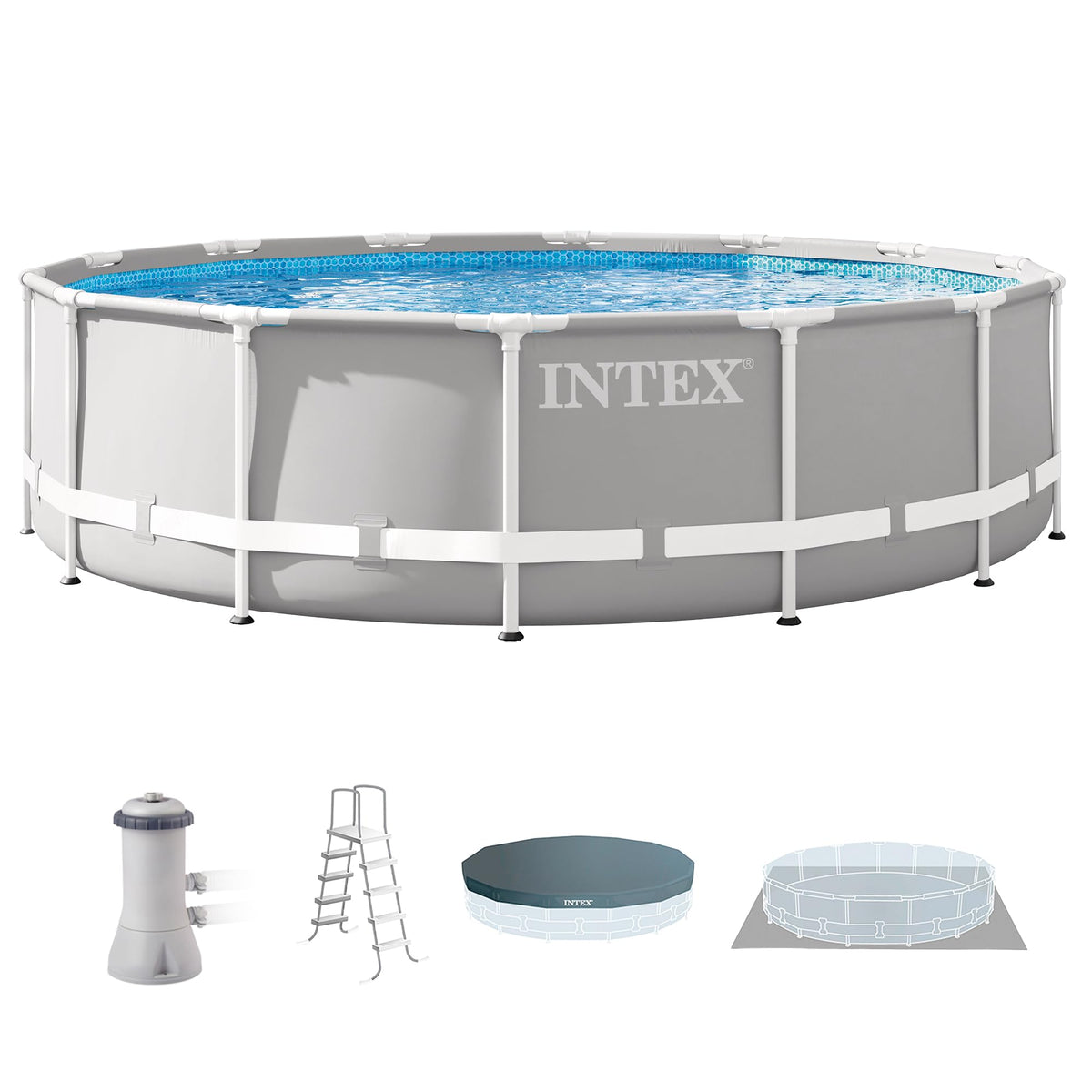 Intex Prism Frame 14ft x 42in Round Above Ground Swimming Pool Set w/Pump