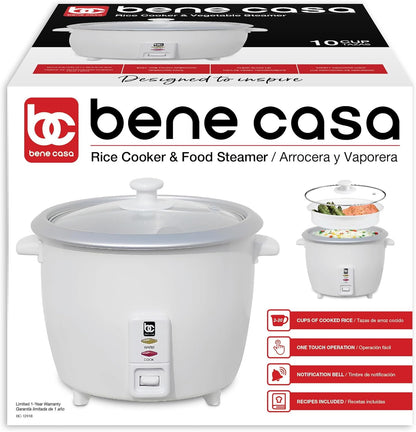 Bene Casa Rice Cooker with glass lid, 10-Cup Dishwasher safe rice cooker with auto cut off, steamer rice maker with keep warm facility. BC-12418