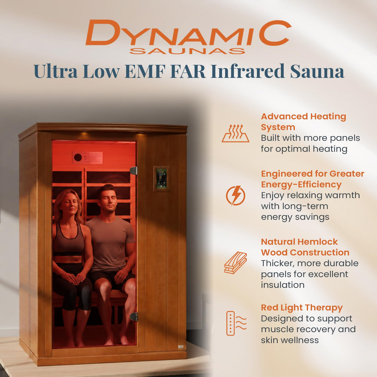 DYNAMIC SAUNAS Venice Elite 2-Person Infrared Sauna with Red Light Therapy