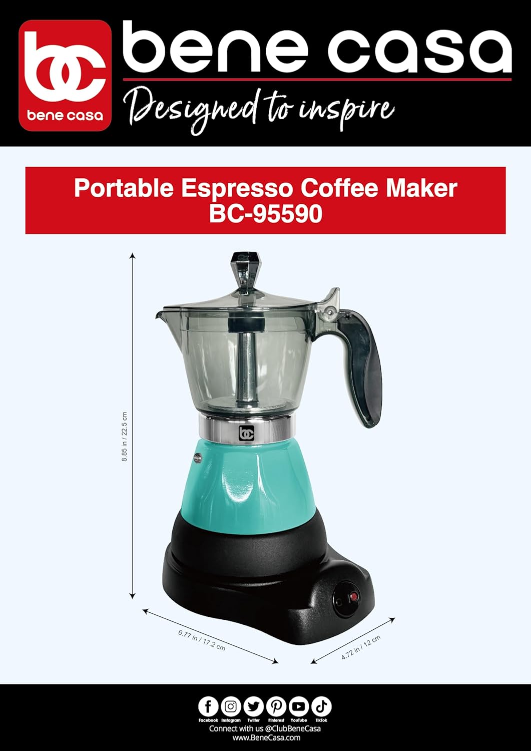 Bene Casa Portable Electric Espresso Maker/Cafetera, 1-3 Cups/Shots