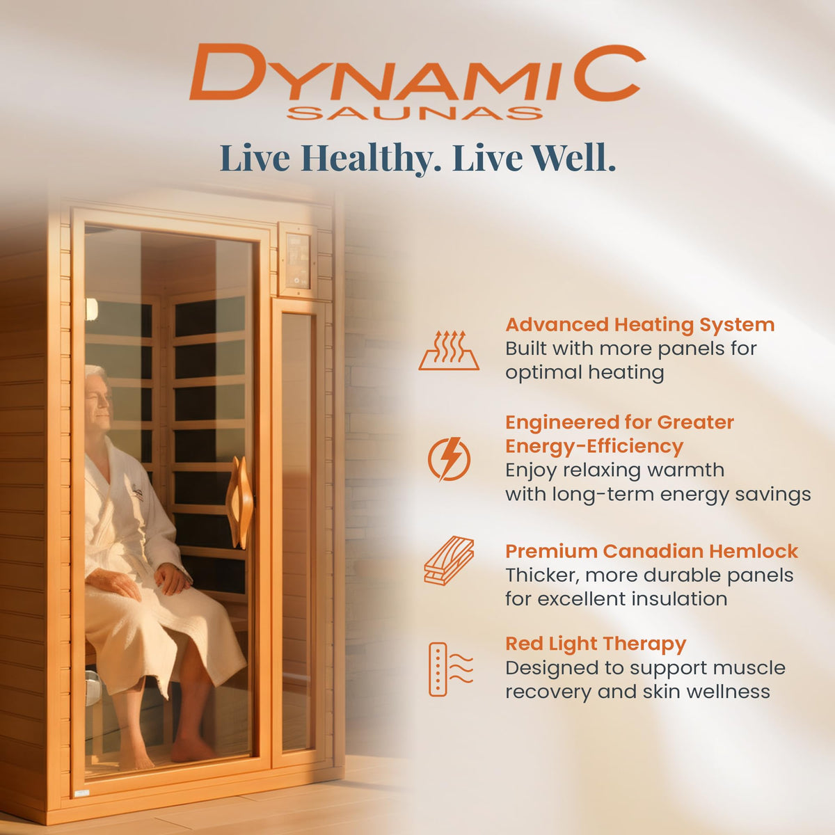 Dynamic Saunas Barcelona 1-2 Person Infrared Sauna with Red Light Therapy