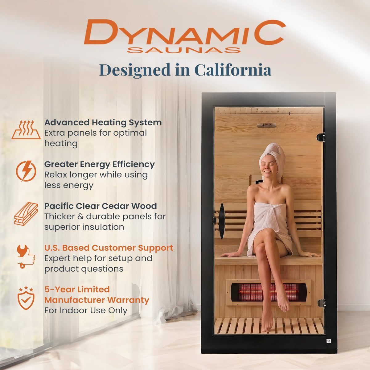 DYNAMIC SAUNAS Santorini Full Spectrum Infrared Sauna w/Red Light Therapy