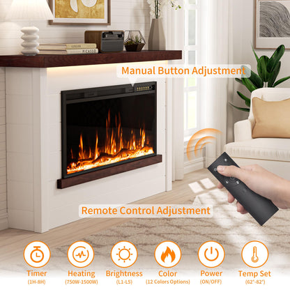 Nexfurn 60" Electric Fireplace with Mantel, Fireplace TV Stand with 42”Electric Fireplace Heater, Remote Control, Shiplap-Style Surround with Multi-Colors Effects for Living Room Bedroom, White