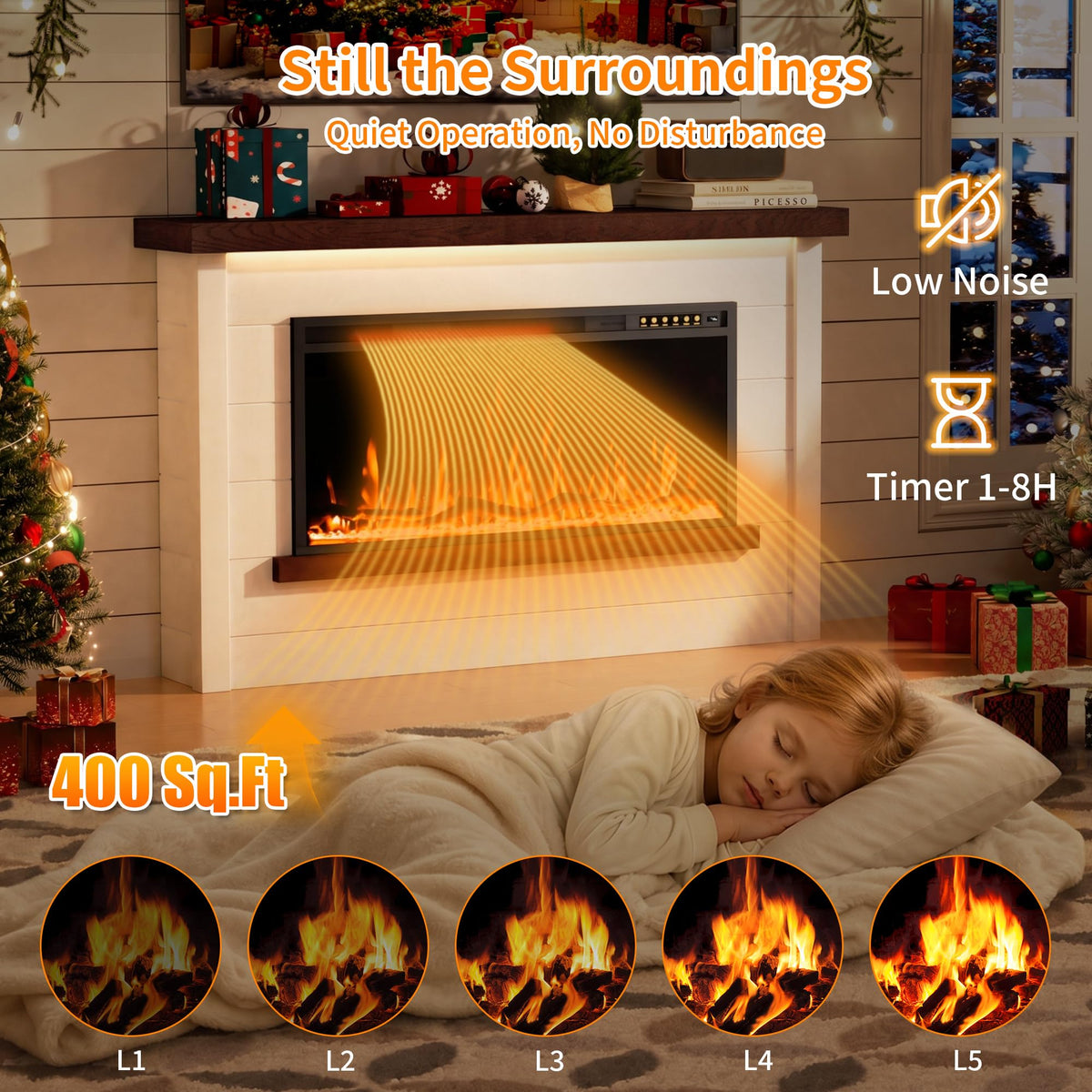 Nexfurn 60" Electric Fireplace with Mantel, Fireplace TV Stand with 42”Electric Fireplace Heater, Remote Control, Shiplap-Style Surround with Multi-Colors Effects for Living Room Bedroom, White
