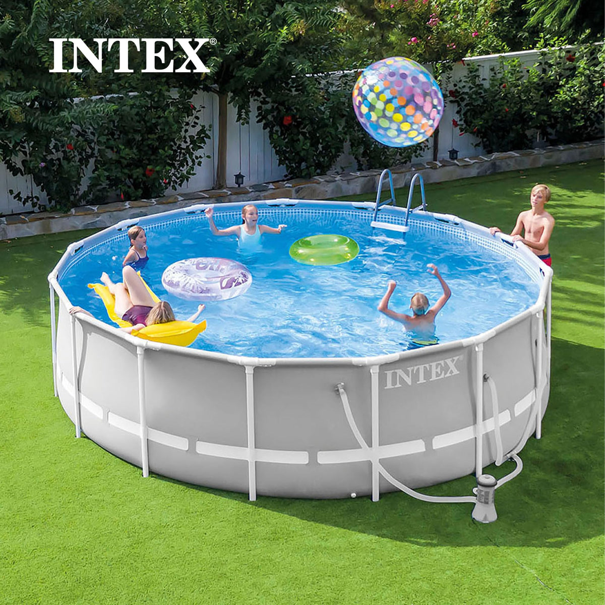 Intex Prism Frame 14ft x 42in Round Above Ground Swimming Pool Set w/Pump
