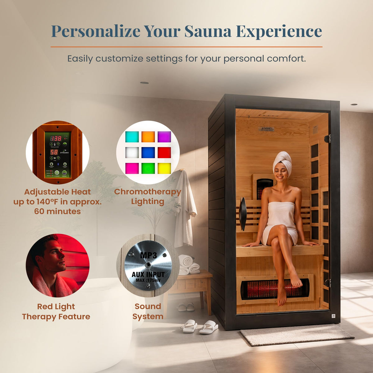 DYNAMIC SAUNAS Santorini Full Spectrum Infrared Sauna w/Red Light Therapy