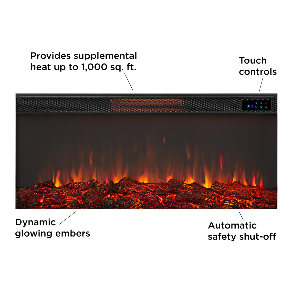 Real Flame Malie 68" Landscape Electric Fireplace with Mantel for Living Room or Bedroom, Replaceable Fireplace Insert Heater, Realistic Log and Flame Effect, Remote Control, Timer - Venetian Gray