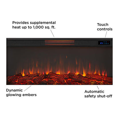 Real Flame Malie 68" Landscape Electric Fireplace with Mantel for Living Room or Bedroom, Replaceable Fireplace Insert Heater, Realistic Log and Flame Effect, Remote Control, Timer - Venetian Gray