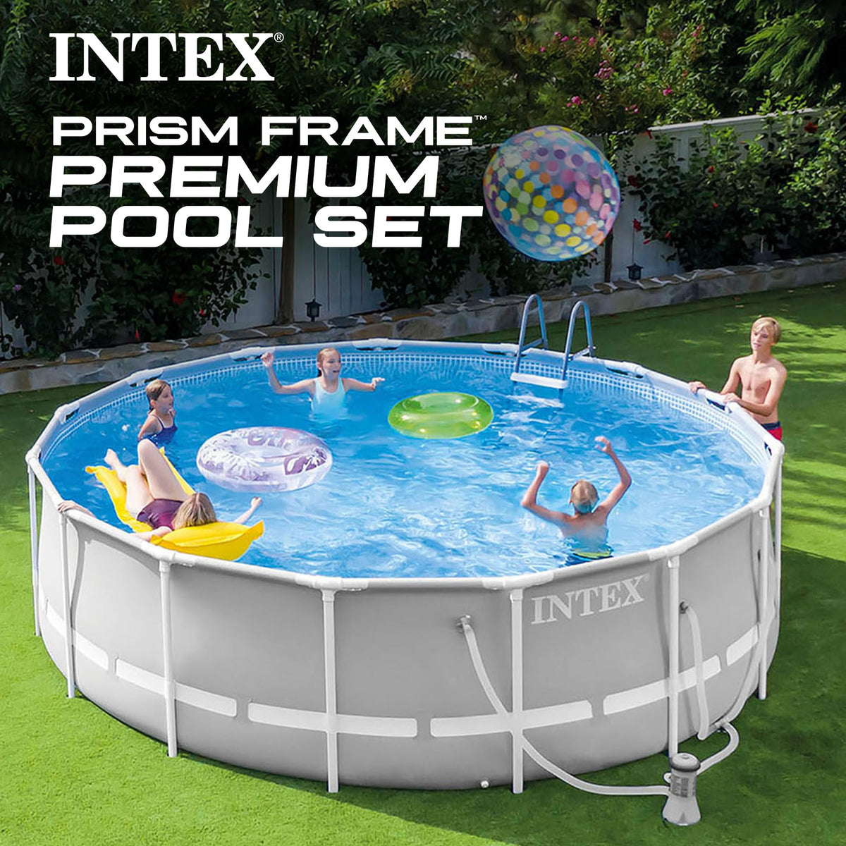 Intex Prism Frame 12ft x 30in Round Above Ground Swimming Pool Set w/Pump