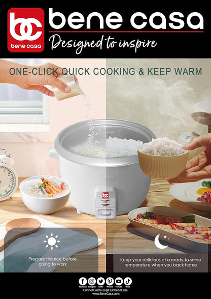Bene Casa - Rice Cooker with Glass Lid - Includes Nonstick Aluminum Inner Pot and a 12 Hour Keep Warm Feature - Cooks Up to 12 Cups of Rice (6 Cups Uncooked) BC-12416