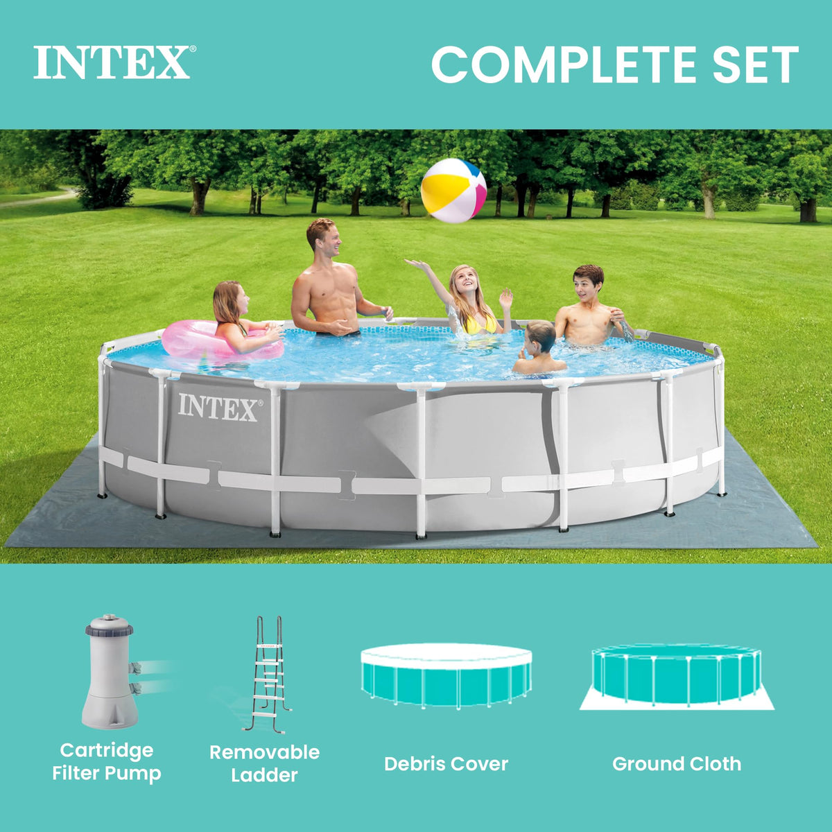Prism Frame 14ft x 42in Round Above Ground Swimming Pool Set w/Pump