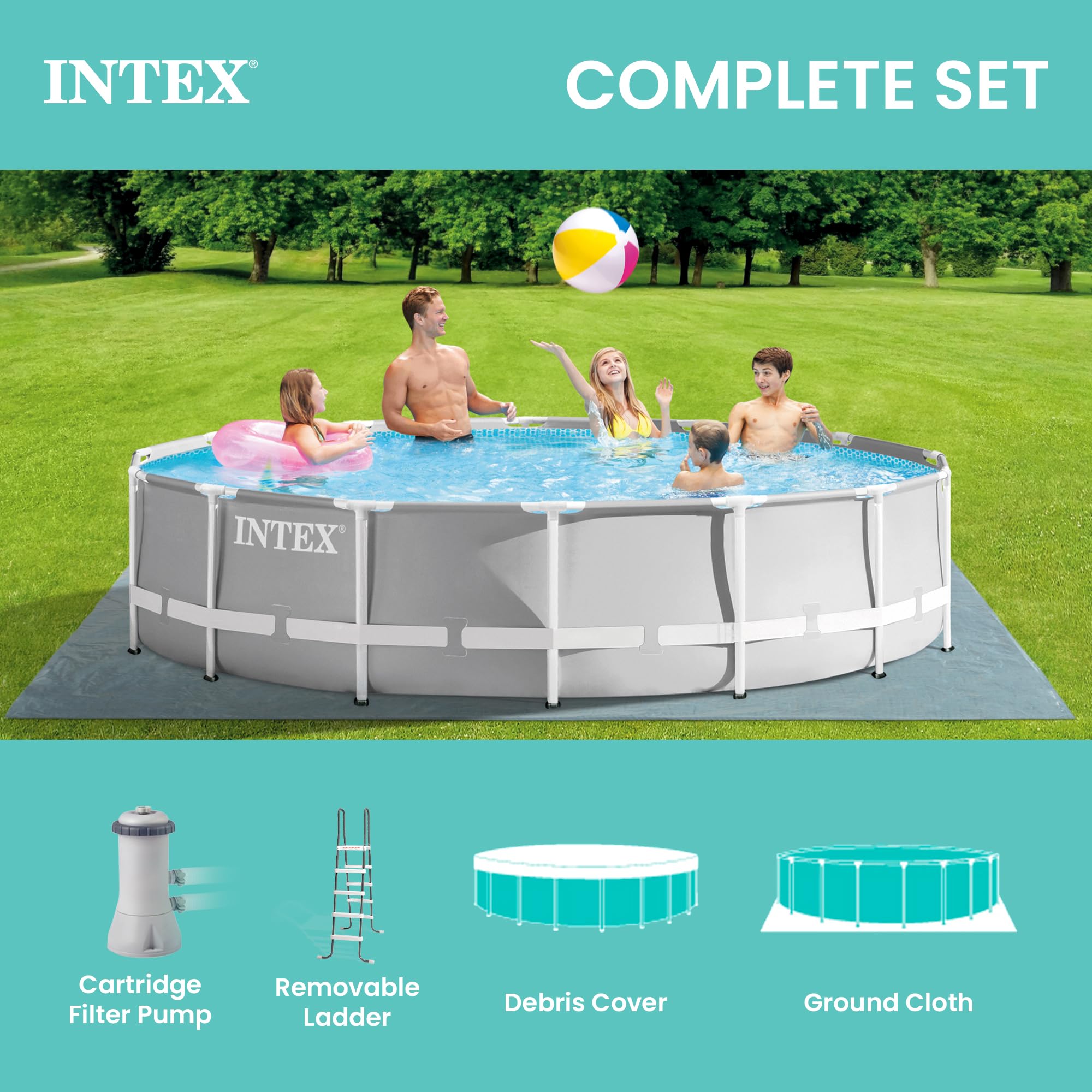 Intex Prism Frame 14ft x 42in Round Above Ground Swimming Pool Set w/Pump