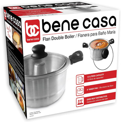 Bene Casa - Aluminum Flan Mold Double Boiler with Glass Lid (1.6 Liter) - Includes Aluminum Inner Pan (8") - Dishwasher Safe BC-58378