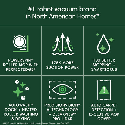 iRobot Roomba 705X Robot Vacuum & Mop Combo, 175x More Suction, Extending Self-Cleaning Roller Mop, Multifunction Dock, 75 Day Self-Emptying, Hot Wash/Dry, AI Obstacle Avoidance, Ideal for Pet Hair