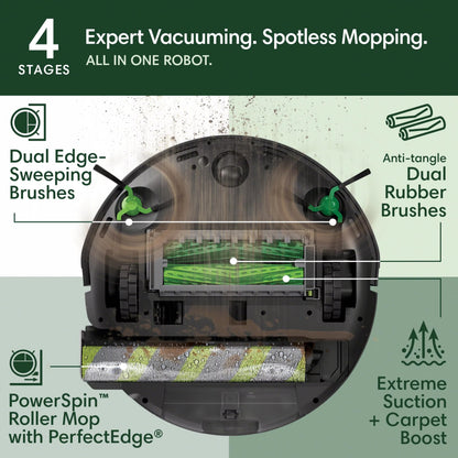 iRobot Roomba 705X Robot Vacuum & Mop Combo, 175x More Suction, Extending Self-Cleaning Roller Mop, Multifunction Dock, 75 Day Self-Emptying, Hot Wash/Dry, AI Obstacle Avoidance, Ideal for Pet Hair
