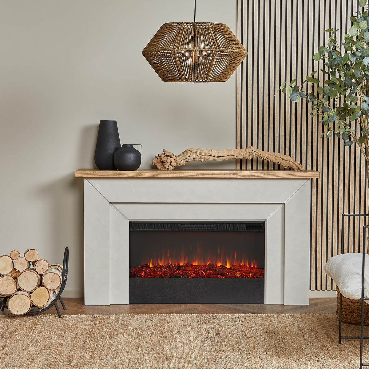 Real Flame Malie 68" Landscape Electric Fireplace with Mantel for Living Room or Bedroom, Replaceable Fireplace Insert Heater, Realistic Log and Flame Effect, Remote Control, Timer - Venetian Gray