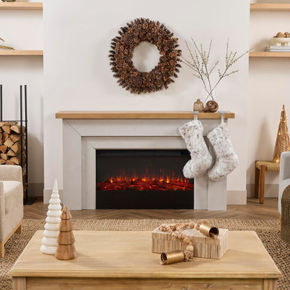 Real Flame Malie 68" Landscape Electric Fireplace with Mantel for Living Room or Bedroom, Replaceable Fireplace Insert Heater, Realistic Log and Flame Effect, Remote Control, Timer - Venetian Gray