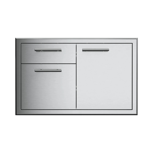 XO XOG36COMBO 36 Inch Single Roll Out Door and Drawer with Maximum Access Utility, 304 Stainless Steel Construction, Matching Pro Style Handles and Soft Close Doors